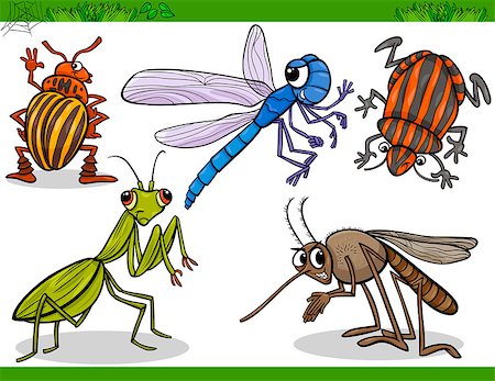 simsearch:400-06452474,k - Cartoon Illustration of Happy Insects or Bugs Set like Dragonfly or Mosquito and Mantis Stockbilder - Microstock & Abonnement, Bildnummer: 400-07504728