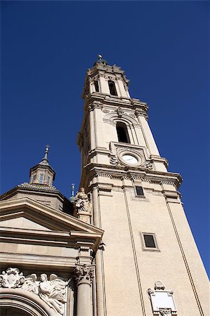 simsearch:400-06526519,k - Closeup of famous Saragossa cathedral belfry against blue sky Stock Photo - Budget Royalty-Free & Subscription, Code: 400-07504774