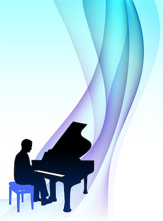 Piano  Musician on Abstract Flowing Background Original Illustration Photographie de stock - Aubaine LD & Abonnement, Code: 400-07505184