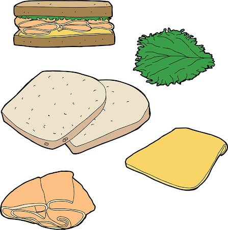 simsearch:400-07513507,k - Parts of a turkey sandwich on white background Stock Photo - Budget Royalty-Free & Subscription, Code: 400-07505542