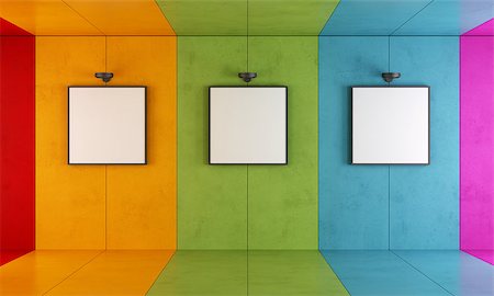 simsearch:400-04196177,k - Colorful modern art gallery with floor and concrete walls Stock Photo - Budget Royalty-Free & Subscription, Code: 400-07505686