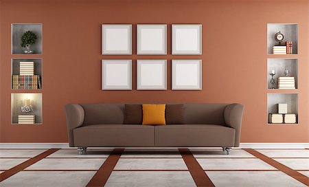 simsearch:400-06396170,k - Modern sofa in a elegant interior with niche - rendering Photographie de stock - Aubaine LD & Abonnement, Code: 400-07505694