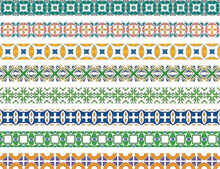 purple and blue tiles - Set of eight illustrated decorative borders made of Portuguese tiles Foto de stock - Super Valor sin royalties y Suscripción, Código: 400-07506061
