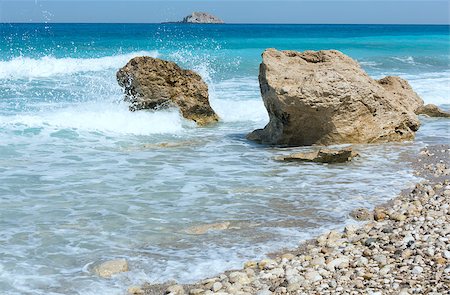 promontoire - Beautiful summer Lefkada coast stony beach (Greece, Ionian Sea, ) Stock Photo - Budget Royalty-Free & Subscription, Code: 400-07506129