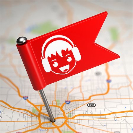 Red Small Flag with Boy with Headphones on a Map Background with Selective Focus. Stock Photo - Budget Royalty-Free & Subscription, Code: 400-07506135