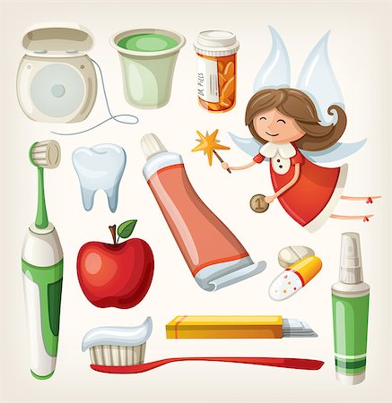 pill bottles girl - Set of items for keeping your teeth healthy. Vector Stock Photo - Budget Royalty-Free & Subscription, Code: 400-07506414