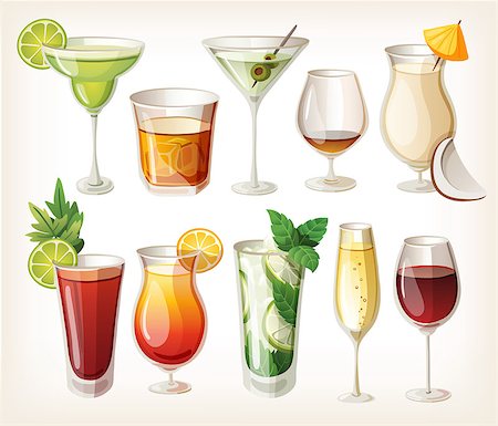 Collection of alcohol coctails and other drinks. Vector Stock Photo - Budget Royalty-Free & Subscription, Code: 400-07506416