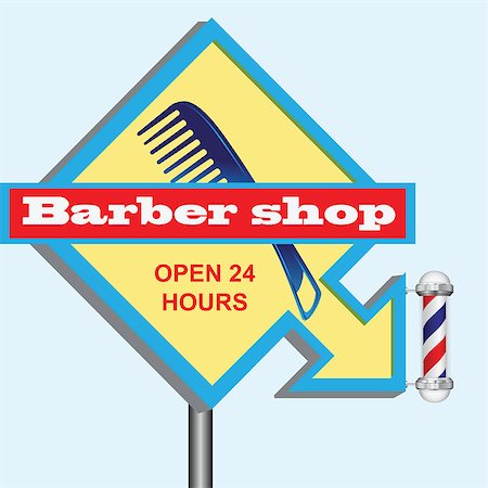 simsearch:400-08955424,k - Barbershop sign with an arrow indicating the direction. Vector illustration. Stock Photo - Budget Royalty-Free & Subscription, Code: 400-07506636