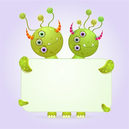 simsearch:400-06738068,k - Two Headed Green Monster Holding Empty White Paper Sheet. Vector Illustration Stock Photo - Budget Royalty-Free & Subscription, Code: 400-07506838