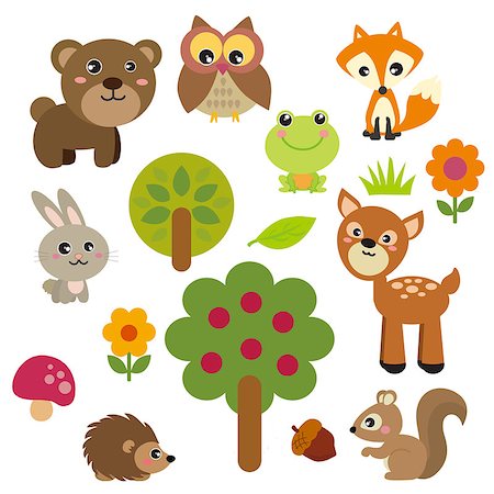 forest cartoon illustration - Set of funny, cute forest animal in simple graphics Stock Photo - Budget Royalty-Free & Subscription, Code: 400-07506883