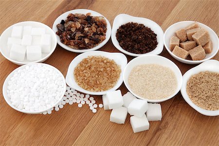 diabetic food - Sugar selection in white porcelain dishes over oak background. Stock Photo - Budget Royalty-Free & Subscription, Code: 400-07506985