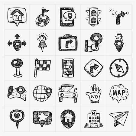 simsearch:400-06413986,k - doodle map GPS Location icons set Stock Photo - Budget Royalty-Free & Subscription, Code: 400-07507285