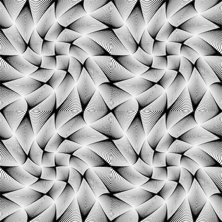 simsearch:400-07516420,k - Design seamless monochrome movement illusion geometric pattern. Abstract warped textured background. Vector art. No gradient Foto de stock - Super Valor sin royalties y Suscripción, Código: 400-07507375