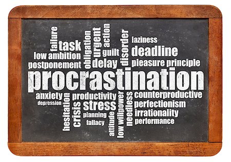 posposición - procrastination word cloud on a vintage blackboard isolated on white Foto de stock - Super Valor sin royalties y Suscripción, Código: 400-07507387