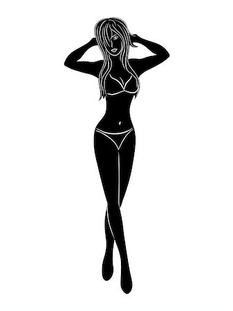 simsearch:400-07508424,k - Beautiful young graceful woman in bikini, vector hand drawing black silhouette on a white background Foto de stock - Super Valor sin royalties y Suscripción, Código: 400-07508423