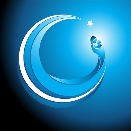 simsearch:400-05670964,k - Beautiful cool tranquil blue curved Christmas icon of Mary cradling the baby Jesus in her arms with a glowing halo and Christmas star Stockbilder - Microstock & Abonnement, Bildnummer: 400-07508673