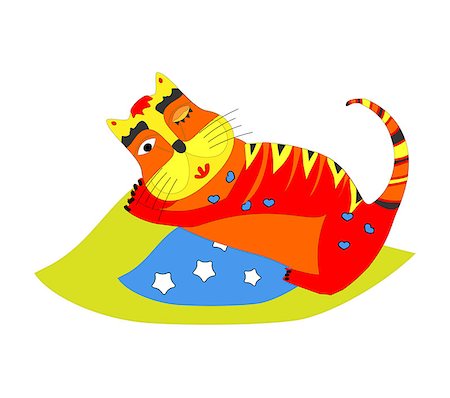 simsearch:400-09117057,k - Cute kitten sleeping on the blue pillow art Foto de stock - Super Valor sin royalties y Suscripción, Código: 400-07508685