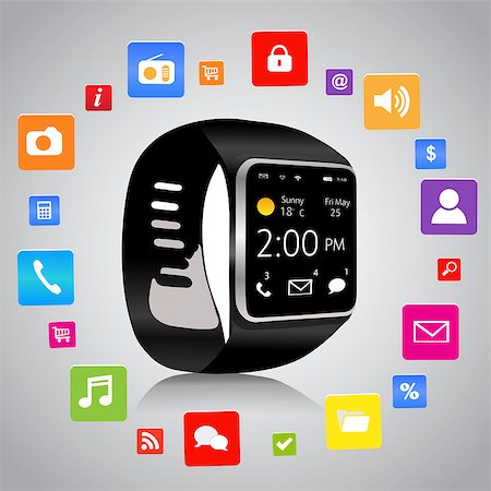 simsearch:400-08152542,k - Smart watch with colorful Application Icons sharing Stock Photo - Budget Royalty-Free & Subscription, Code: 400-07509398