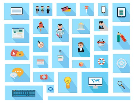 Flat Style UI Icons to use for your business project, marketing promotion, mobile advertising, research and analytics. Stock Photo - Budget Royalty-Free & Subscription, Code: 400-07509594