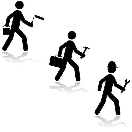 Icon illustration set showing a group of handymen carrying their tools Foto de stock - Super Valor sin royalties y Suscripción, Código: 400-07509624