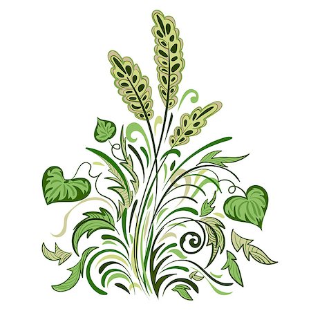 Floral swirl colored decorative pattern with leaves, grass and spikelets Stock Photo - Budget Royalty-Free & Subscription, Code: 400-07509661