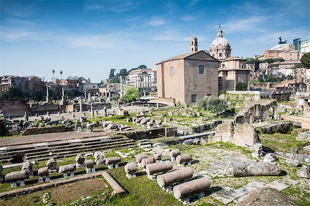 starmaro (artist) - Roman ruins view from the roman forum street during a sunny day Stock Photo - Budget Royalty-Free & Subscription, Code: 400-07509746