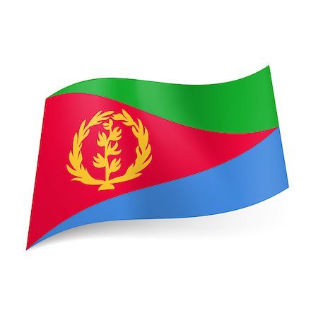 eritrea photography - National flag of Eritrea: red triangle with yellow wreath dividing field into green and blue areas Stock Photo - Budget Royalty-Free & Subscription, Code: 400-07500204