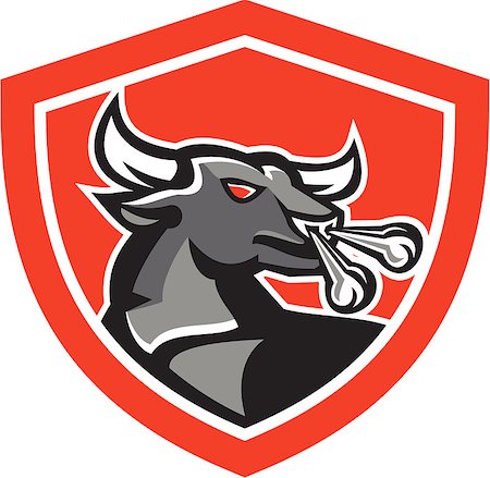 simsearch:400-07500332,k - Illustration of an angry raging bull head facing to side set inside crest shield done in retro style. Stock Photo - Budget Royalty-Free & Subscription, Code: 400-07500292