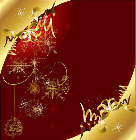 Red Christmas card with snowflakes and gold baubles Fotografie stock - Microstock e Abbonamento, Codice: 400-07500897