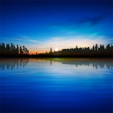 simsearch:400-07924233,k - abstract blue background with sunrise and forest lake Foto de stock - Super Valor sin royalties y Suscripción, Código: 400-07501114