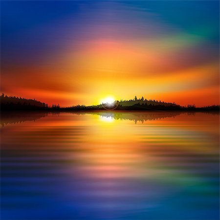 simsearch:400-07924233,k - abstract nature background with forest lake and sunrise Fotografie stock - Microstock e Abbonamento, Codice: 400-07501116