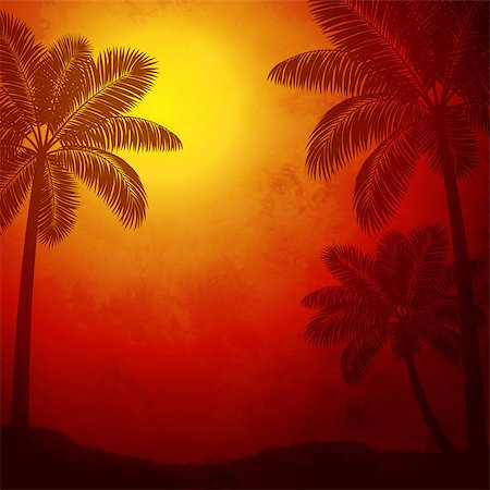 Vector illustration palms against the red sunset Photographie de stock - Aubaine LD & Abonnement, Code: 400-07501340