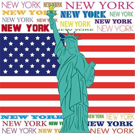 statue of liberty on the flag - statue of liberty over flag of united states and text of new york Photographie de stock - Aubaine LD & Abonnement, Code: 400-07501909