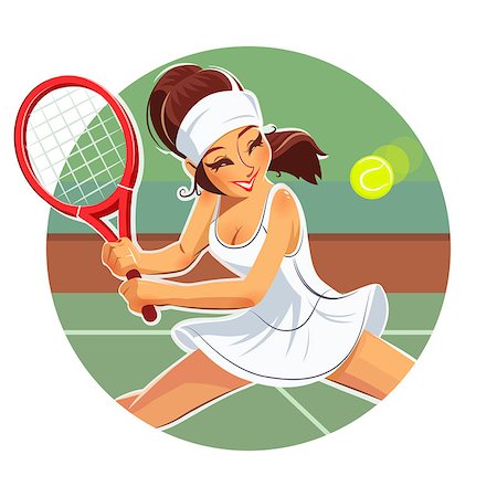 Beautiful girl play tennis. Eps10 vector illustration. Isolated on white background Stock Photo - Budget Royalty-Free & Subscription, Code: 400-07501910