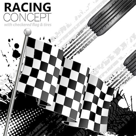 Racing Concept - Flags, Tires and Tracks, grunge vector background Stock Photo - Budget Royalty-Free & Subscription, Code: 400-07502025