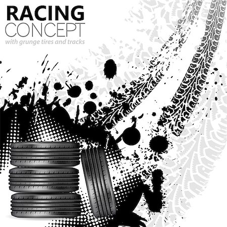 Racing Concept - Tires and Tracks, grunge vector background Stock Photo - Budget Royalty-Free & Subscription, Code: 400-07502026