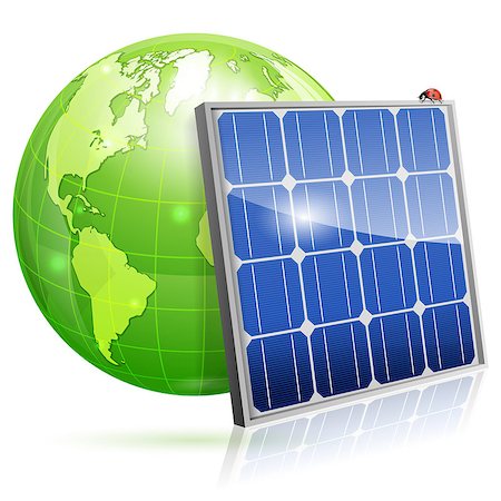 Green Energy Concept with Solar Panel and Earth, vector isolated on white background Stock Photo - Budget Royalty-Free & Subscription, Code: 400-07502028