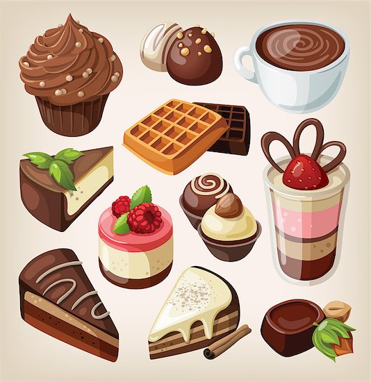 Set of chocolate sweets, cakes and other chocolate food. Vector Stock Photo - Royalty-Free, Artist: moonkin, Image code: 400-07502106