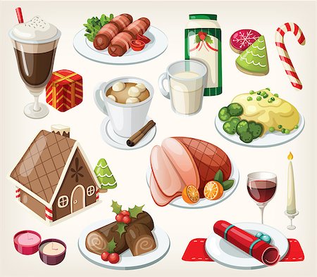 Set of traditional christmas food and desserts. Vector Stockbilder - Microstock & Abonnement, Bildnummer: 400-07502108