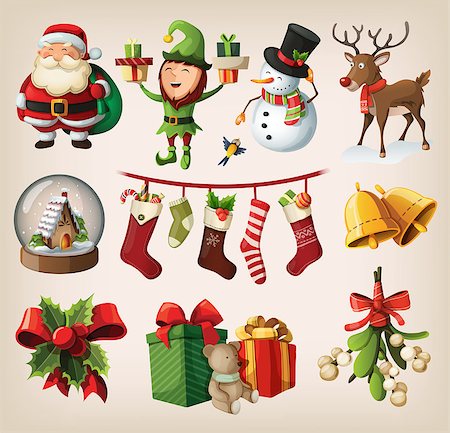 Set of colorful christmas characters and decorations. Vector Stockbilder - Microstock & Abonnement, Bildnummer: 400-07502131
