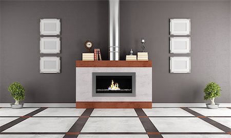 Contemporary  gas fireplace in a elegant room - rendering Stock Photo - Budget Royalty-Free & Subscription, Code: 400-07502284