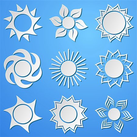 simsearch:400-07661625,k - Various white abstract suns collection on blue background Stock Photo - Budget Royalty-Free & Subscription, Code: 400-07502891