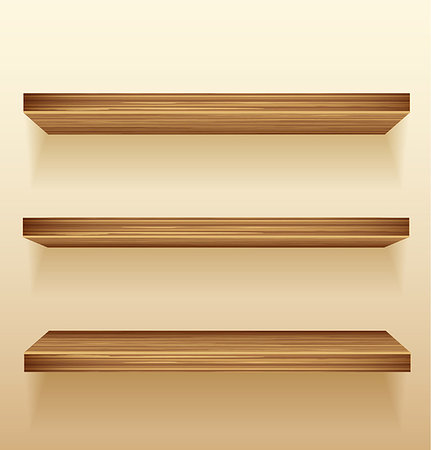 Empty wood shelves on wall Stock Photo - Budget Royalty-Free & Subscription, Code: 400-07502914