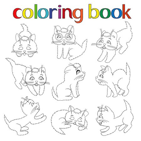 simsearch:400-04331849,k - Set of nine playful kittens for coloring book, cartoon vector illustration Foto de stock - Super Valor sin royalties y Suscripción, Código: 400-07502959