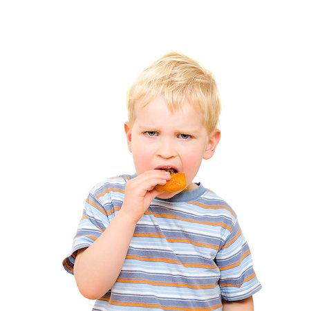 simsearch:400-06643567,k - Cute little boy eating delicious cookie isolated on white background Stockbilder - Microstock & Abonnement, Bildnummer: 400-07503147