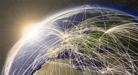 Europe region with network representing major air traffic routes. Elements of this image furnished by NASA. Photographie de stock - Aubaine LD & Abonnement, Code: 400-07503148