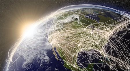 North America with network representing major air traffic routes. Elements of this image furnished by NASA. Photographie de stock - Aubaine LD & Abonnement, Code: 400-07503151