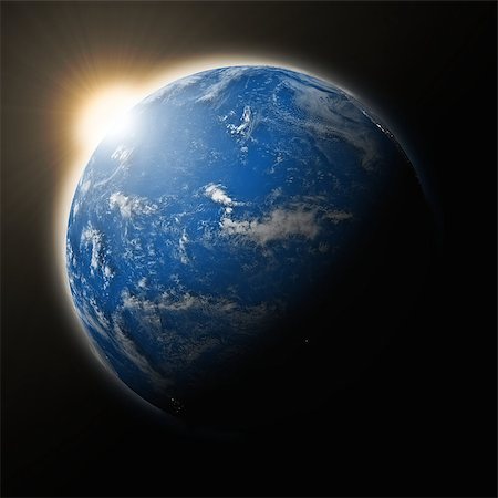 simsearch:400-08427636,k - Sun over Pacific Ocean on blue planet Earth isolated on black background. Highly detailed planet surface. Elements of this image furnished by NASA. Foto de stock - Super Valor sin royalties y Suscripción, Código: 400-07503160