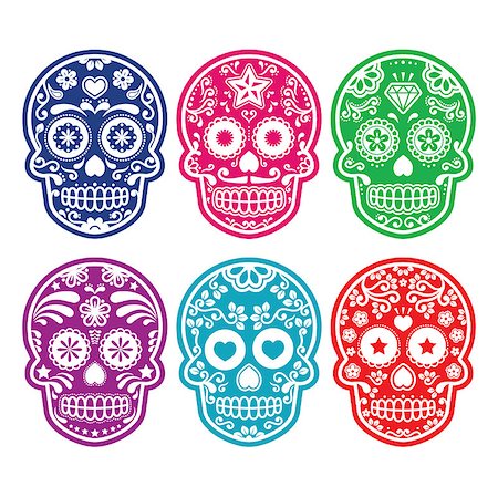 death vector - Vector icon set of decorated skull in color - tradition in Mexico, icons isolated on white Stock Photo - Budget Royalty-Free & Subscription, Code: 400-07503265