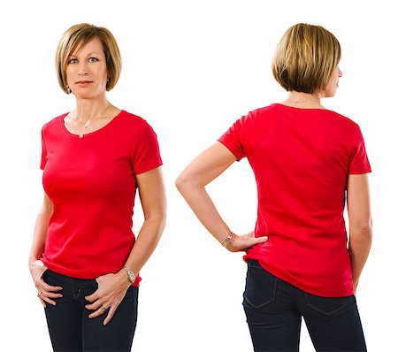simsearch:400-07748288,k - Photo of a beautiful blond woman in her early forties wearing a blank red shirt. Ready for your design or artwork. Stock Photo - Budget Royalty-Free & Subscription, Code: 400-07503267